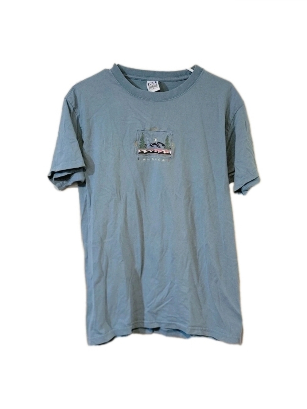 Vintage 90’s Embroidered Alaska T-Shirt Heavy Cotton Grey Men’s LARGE PSI